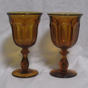 Imperial Glass Amber Stemmed Wine Goblet Glasses Set of 2